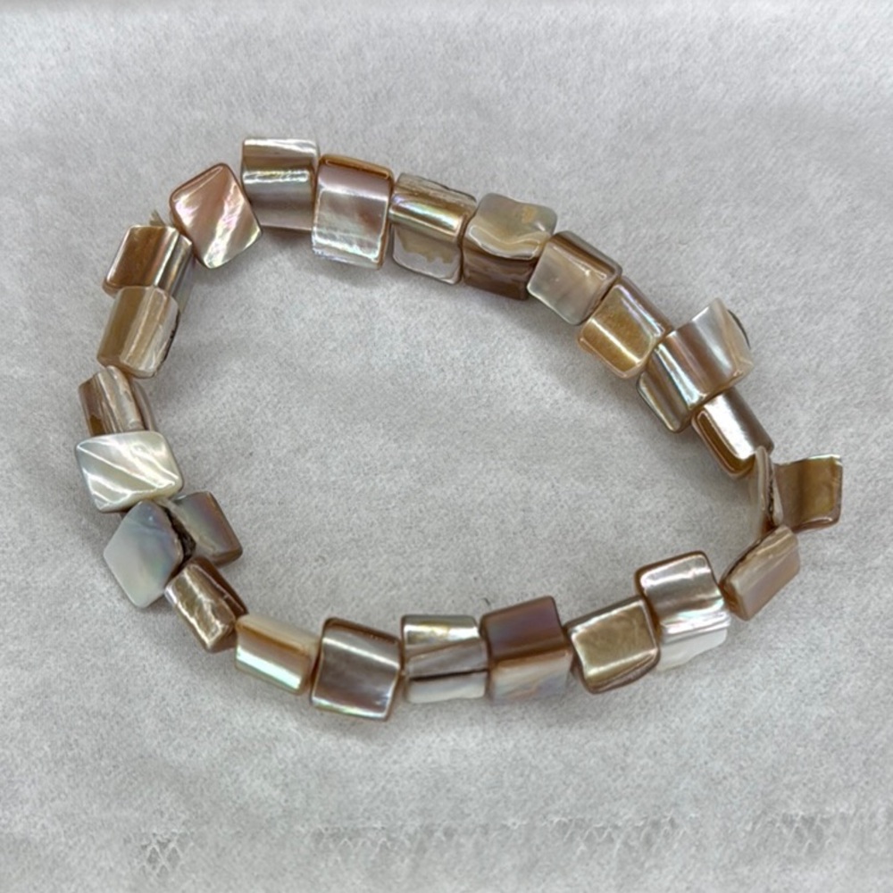 Tan and Cream Geometric Bracelet with Beads
